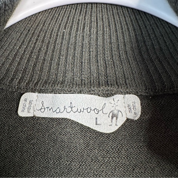 Smartwool dark green 100% Merino Wool 1/4 zip pullover sweater mens L - Picture 6 of 8